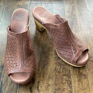 UGG Brown Ansel Perforated Leather Clogs, size 8